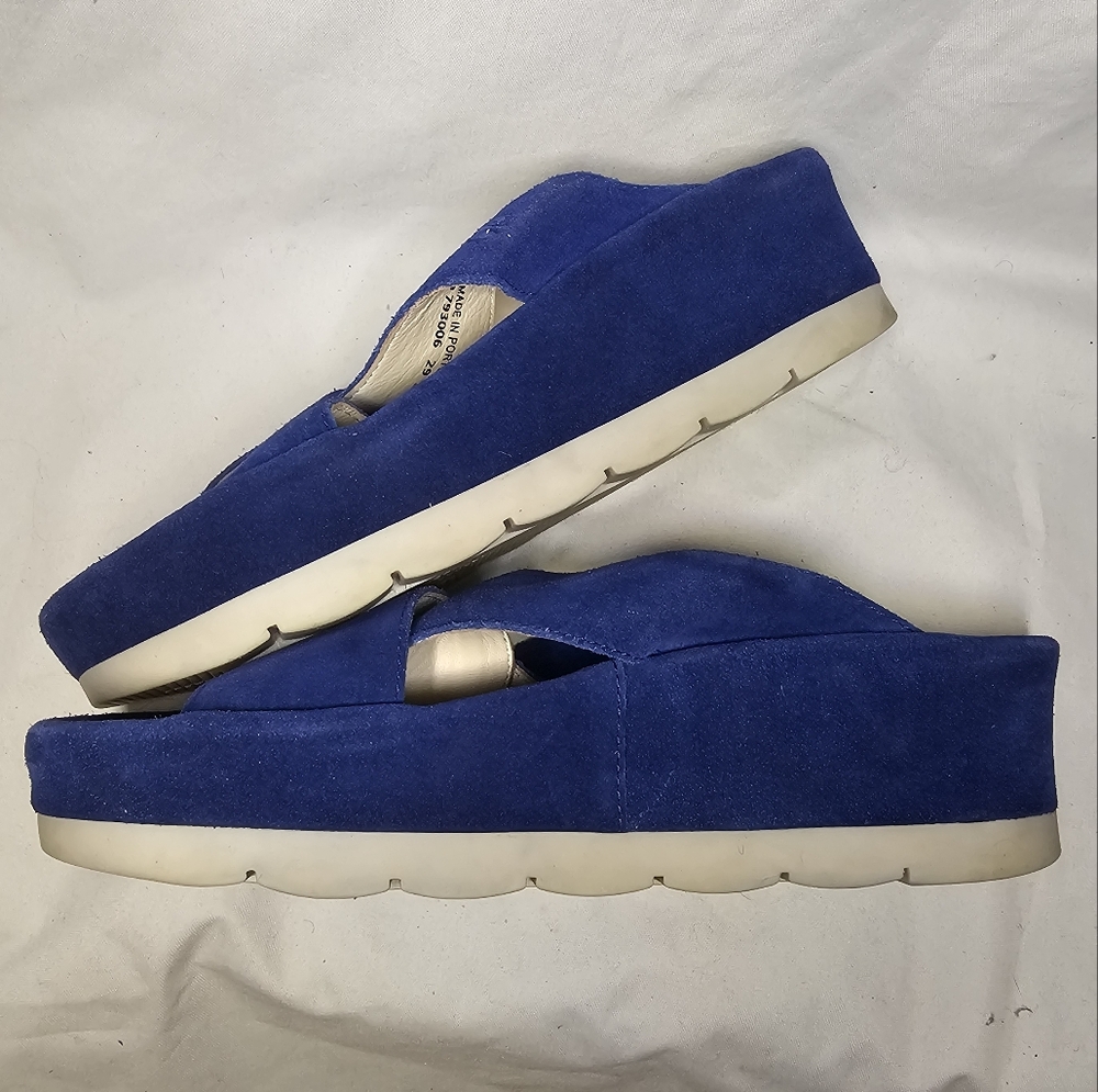 Fly London Begs Wedge Sandals - Women's Size 40 - Blue Suede Chunky Platform - Picture 6 of 14